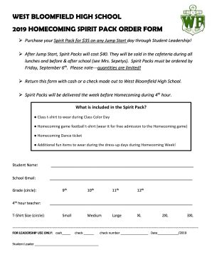 Fillable Online 2019 HOMECOMING SPIRIT PACK ORDER FORM Fax Email Print ...