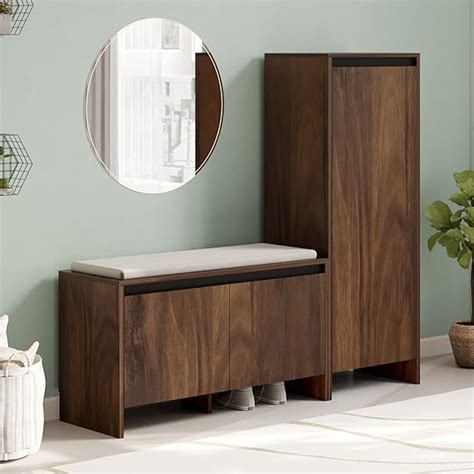 BLUEWUD Mavis Multipurpose Wooden Shoe Rack with Cushioned Seating ...