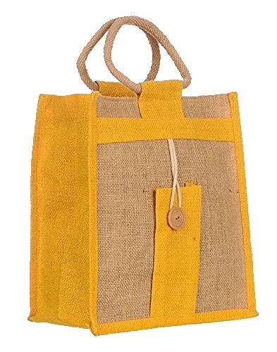Natural Jute Cloth Handbag With Yellow and Beige ( Set of 2)