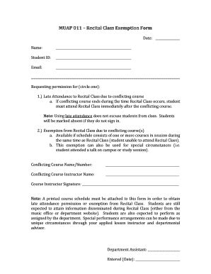 MUAP 011 Recital Class Exemption Form New 09-10 - Music Case - Fill and ...