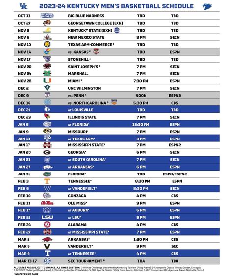 Kentucky Basketball Schedule 2023-2024 - KY Supply Co