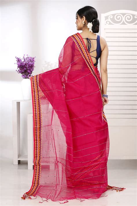 Parpel Cotton Popkn Hand Loom Saree (1336) | PuJoy Fashion
