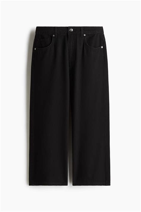 Women's Black Wide High Cropped Jeans | H&M IN