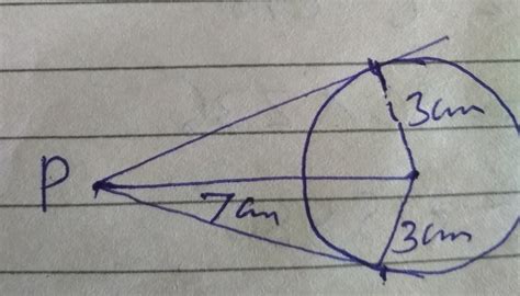 Draw a circle of radius 3cm , from a point p , 7cm away from its centre ...