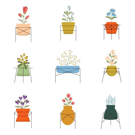 Set of flower vase vector | Premium Vector
