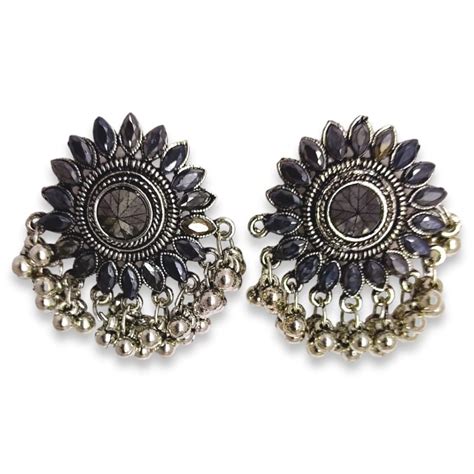 Buy Yazhini Fashions Oxidized German Silver-Plated Stone-Studded |Beads ...