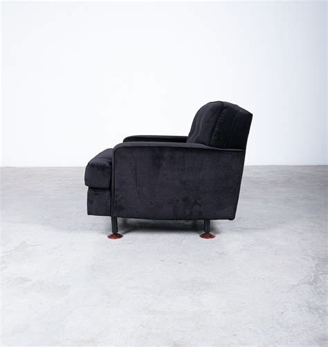 Marco Zanuso 'Square' Black Velvet Chairs with Teak Feet, Italy circa ...