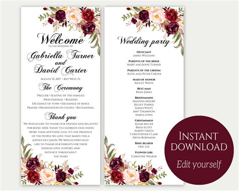 Free Downloadable Wedding Programs 的图像结果