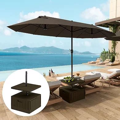 Outsunny Patio Umbrella Base with Table, Weighted Umbrella Stand,