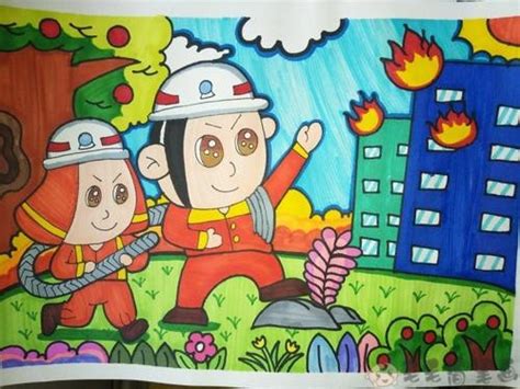 消防安全儿童画一等奖画法教程，以消防安全为主题的绘画作品 - 天天手抄报