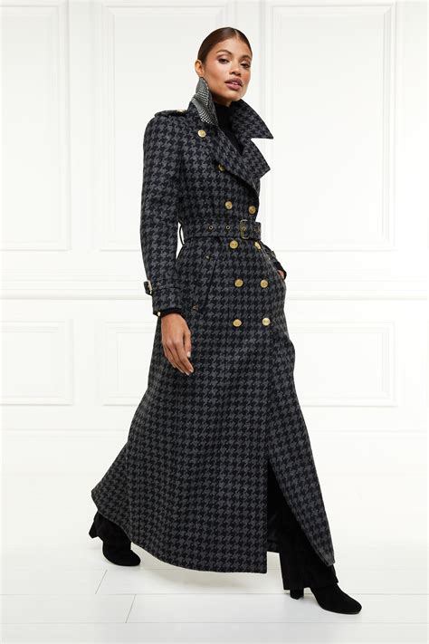 Full Length Chelsea Trench Coat (Large Scale Charcoal Houndstooth ...