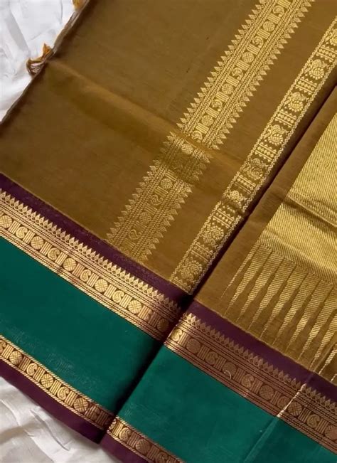 Throne Edit – Olive Brown 120 Count Mercerised Kanchi Cotton Saree ...