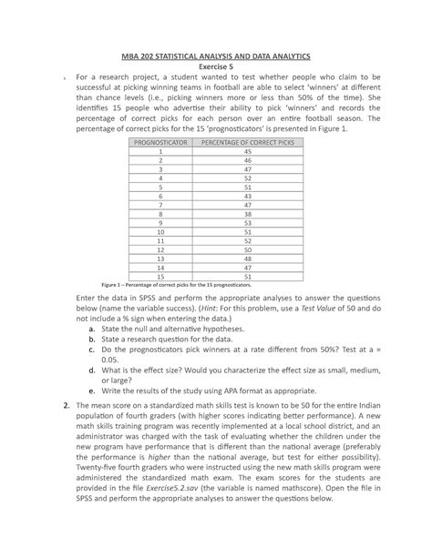 Exercise SPSS 5 - Research Methods - MBA 202 STATISTICAL ANALYSIS AND ...
