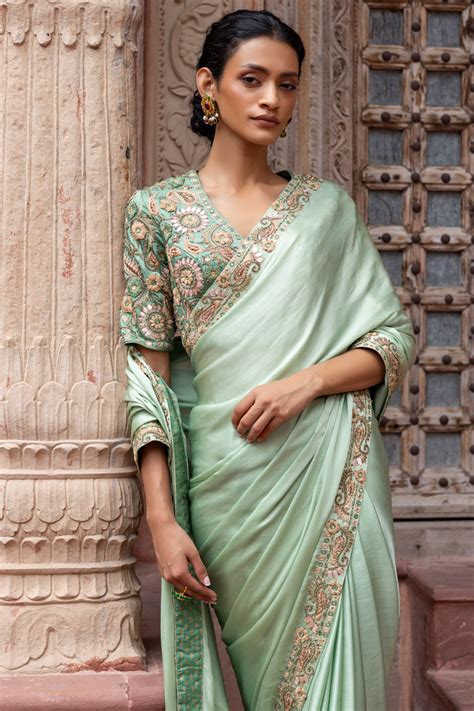 Mint Green Saree with Embroidered Blouse
