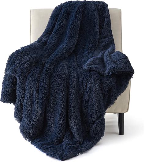 Amazon.com: Bedsure GentleSoft Fluffy Navy Blue Throw Blanket for Couch ...