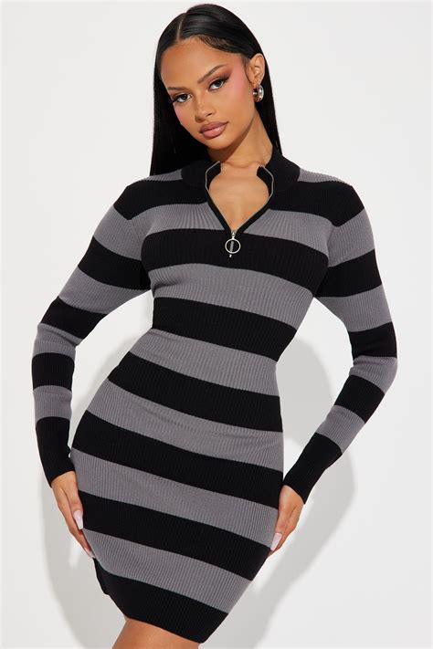 Lydia Sweater Midi Dress - Grey/Black | Fashion Nova