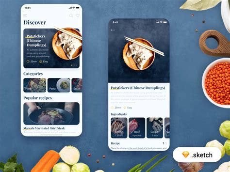 Free Food Recipes App Template (Sketch)