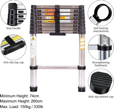 Buy ஏணிகள் நீட்டிக்கக்கூடிய தொலைநோக்கி 8.5FT / 2.6M லேடர் ஹெவி-டூட்டி ...