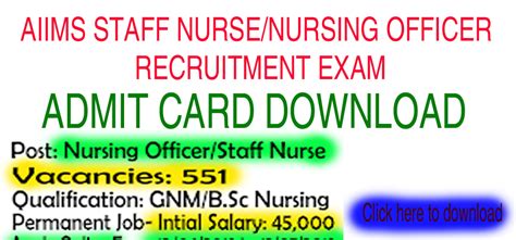 AIIMS Staff Nurse Recruitment Admit Card Download