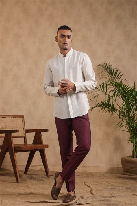 Full Sleeves Mandarin Collar Shirt With Stripe Yoke – rawandrustic