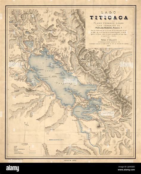 Vintage19the century map of Lake Titicaca in Bolivia and Peru ca 1893 ...