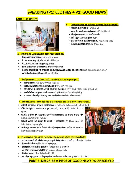 ADV 1 - W6 - Speaking ( Clothes) - SPEAKING (P1: CLOTHES + P2: GOOD ...