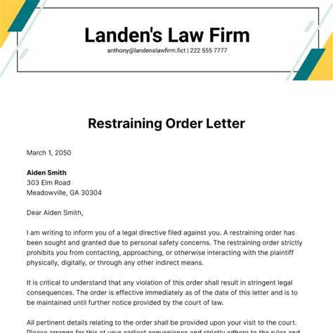Free Restraining Order Letter Template to Edit Online