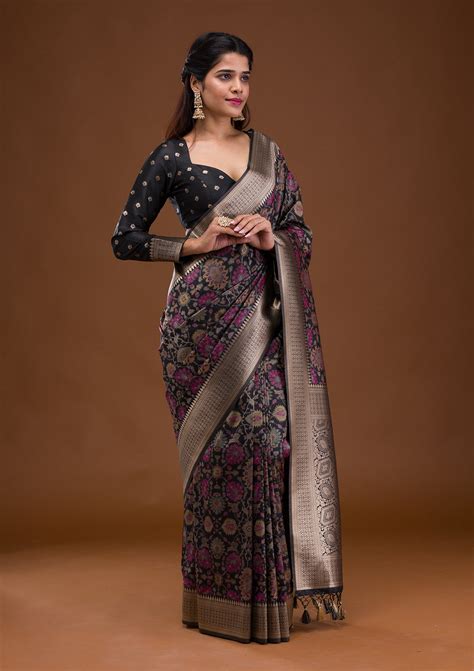 Buy Black Zariwork Banarasi Silk Saree - Koskii