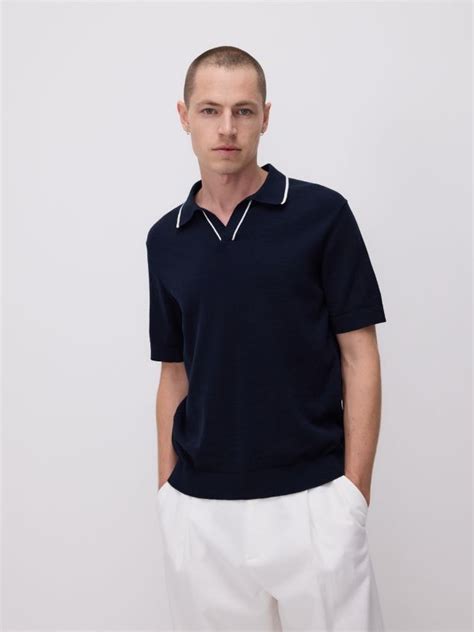 Linen blend polo shirt Colore blu scuro - RESERVED - 3950C-59X