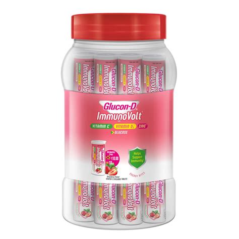 Glucon-D Immunovolt Glucose Energy Bites Strawberry - 20 Tube Packs In ...