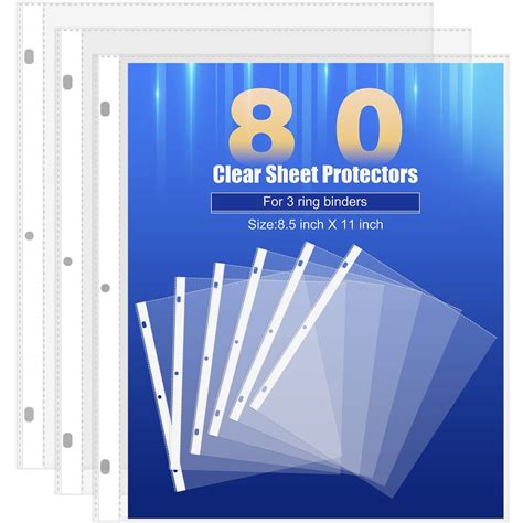 Buy JIKIOU Basics Clear Sheet Protector for 3 Ring Binder, 80 Pack ...