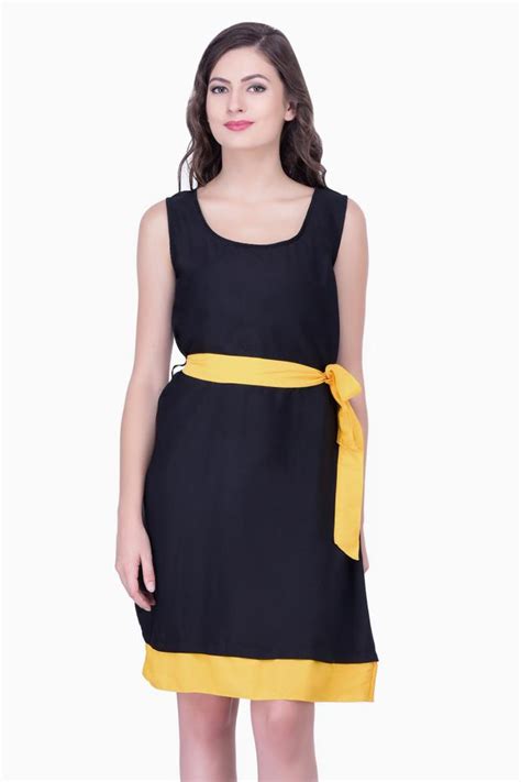 Buy Solid Black Color With Yellow Color Womens Party Wear Beachwear ...