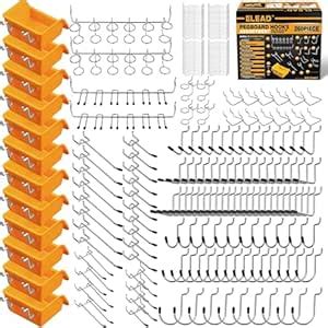 ELEAD 260 Piece Pegboard Hooks 1/8 and 1/4 inch peg Board Organizer ...