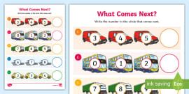 What Number Comes Next? Toys and Games Counting Worksheet