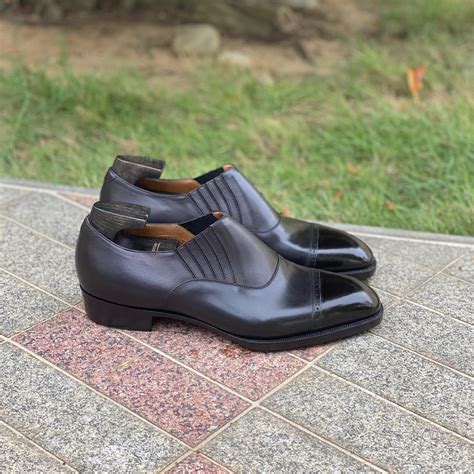 Black Leather Midara Slip On Elasticated Loafers With Brogue Toe Cap ...