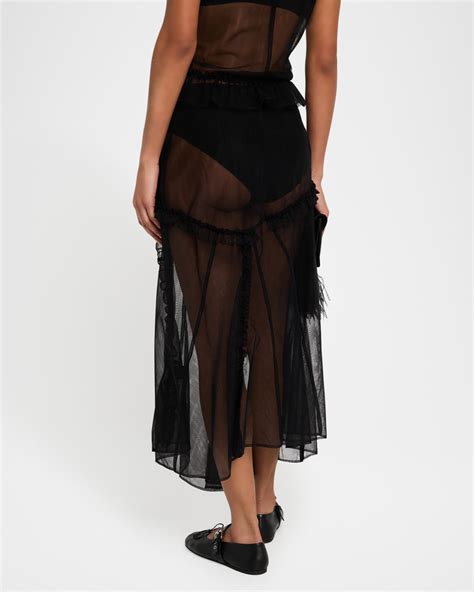 Simone Rocha Ruffle Paneled Sheer Midi Skirt | Neiman Marcus