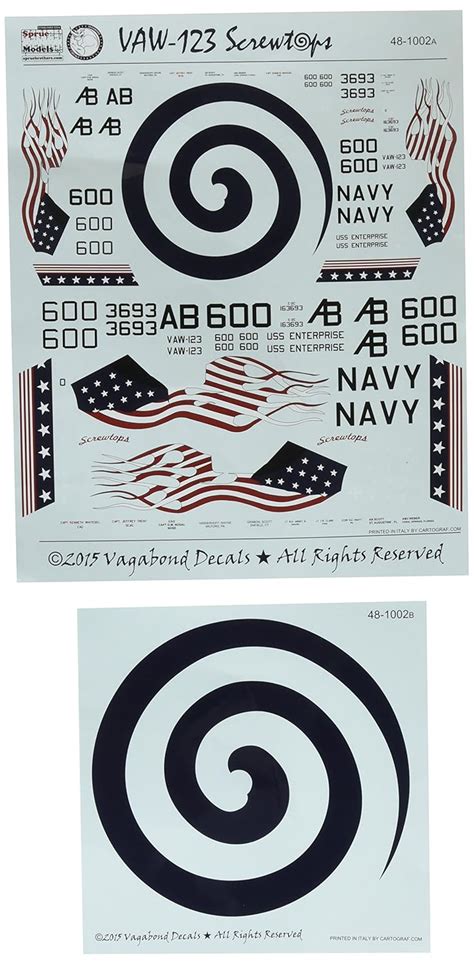 VGB481002 1:48 & 1:72 Vagabond Decals E-2C Hawkeye VAW-123 Screwtops ...