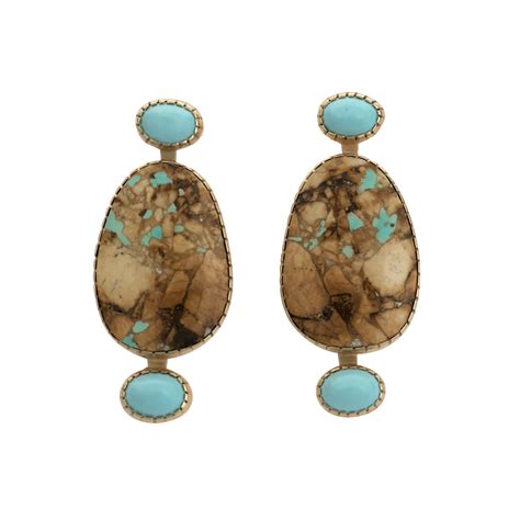 Gail Bird and Yazzie Johnson 18k Gold Earrings with Australian and ...