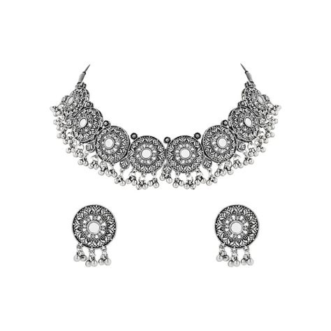 Buy I Jewels Silver Oxidized Traditional Afghani Choker Set Online
