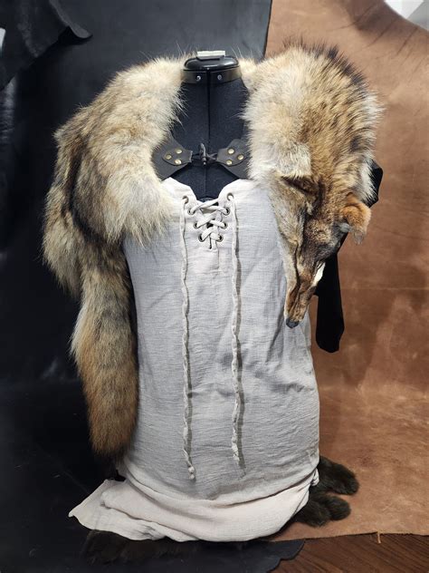Coyote Pelt Fur Mantle With Dark Brown Deerskin - Etsy | Deer skin ...