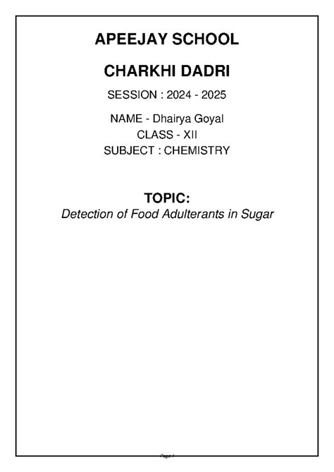 Improved Detection of Food Adulterants in Sugar - APEEJAY SCHOOL ...