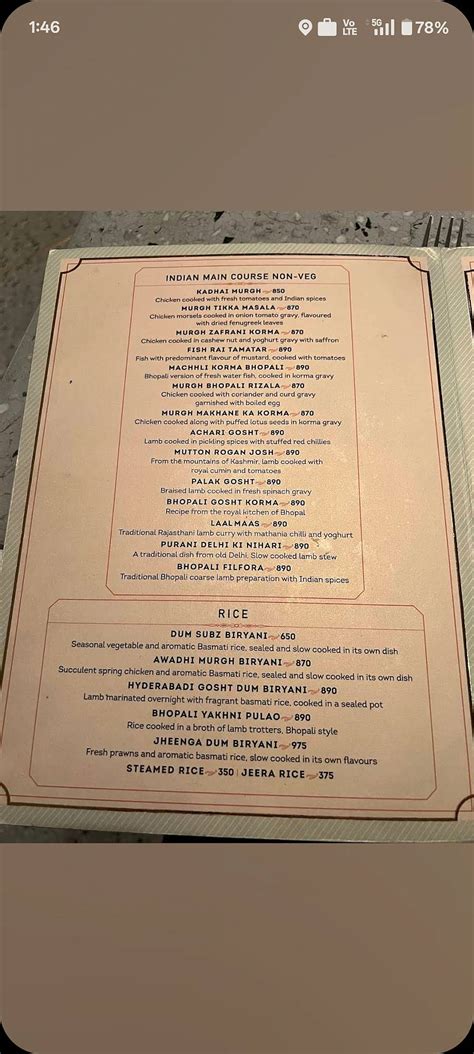 Menu at Under The Mango Tree, Bhopal