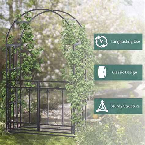 Buy Outsunny Outdoor Metal Garden Arbor Arch with Double Gate, Weather ...