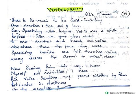 Eli Mandel Canadian poem Ventriloquists by Eli Mandel. - MA. English ...
