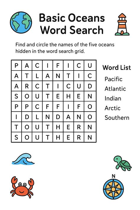 Advanced Mega Grid Word Search Continents & Oceans Worksheet - Download ...