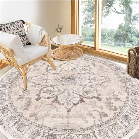 Amazon.com: BESTSWEETIE 8ft Round Rugs Washable Round Rug Non-Slip No ...