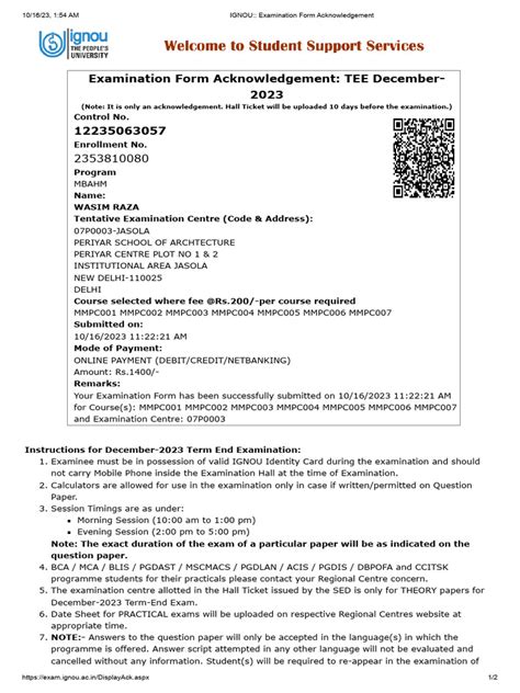 Image result for Ignou Assignment Acknowledgement Form