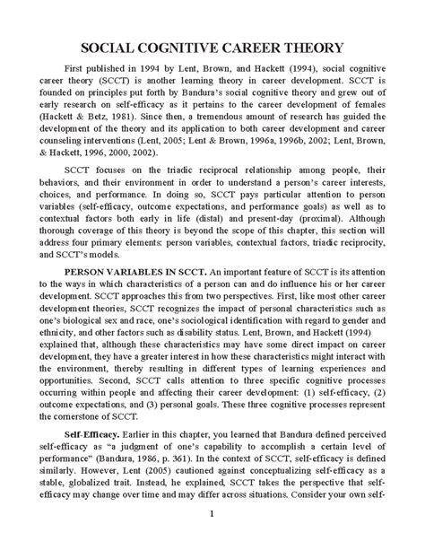 SOCIAL COGNITIVE CAREER THEORY (SCCT) Overview and Applications - Studocu