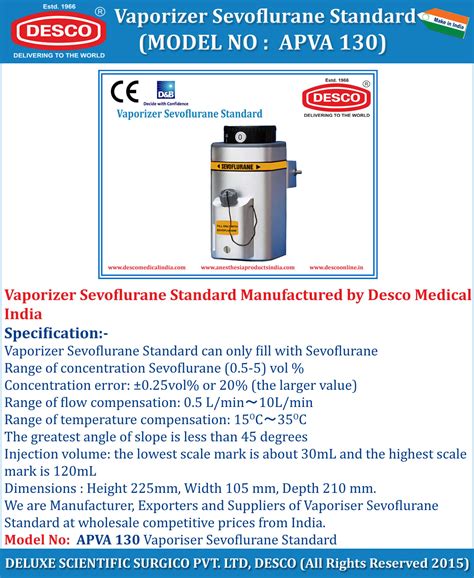 Vaporizer Sevoflurane Standard - Manufacturer, Exporter and Suppliers India