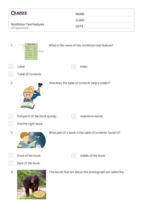 Image result for Nonfiction Text Features Worksheet